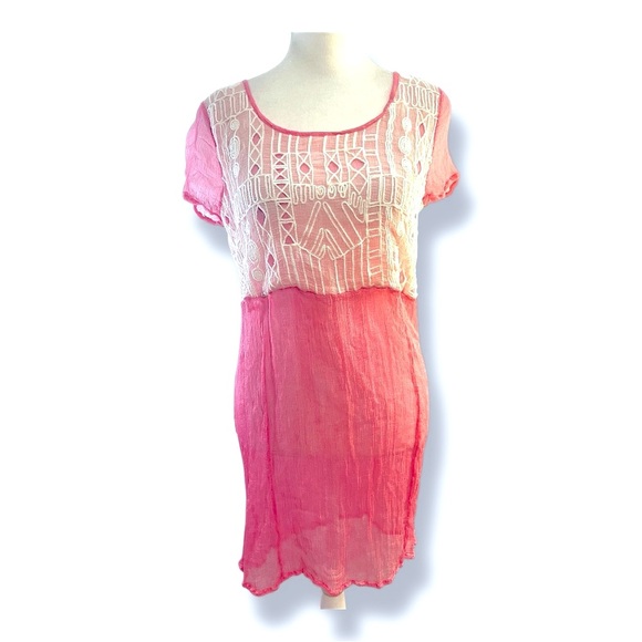 FREE PEOPLE💗Sheer pink ivory embroidered short sleeve tunic or dress XS - Picture 11 of 16